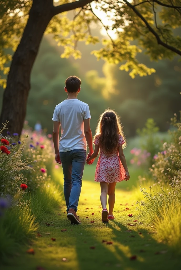 A walk in the garden. A girl and a boy, . A boy fucks a girl&#39;s bed