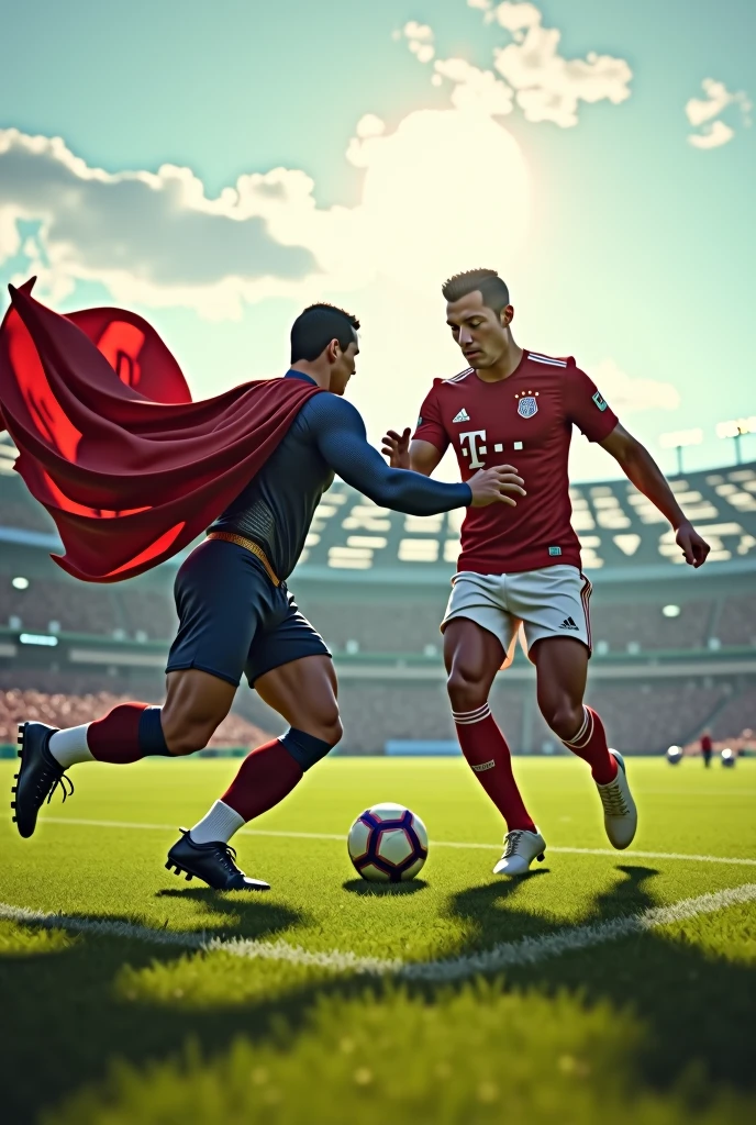 Superman playing football with Cristiano Ronaldo