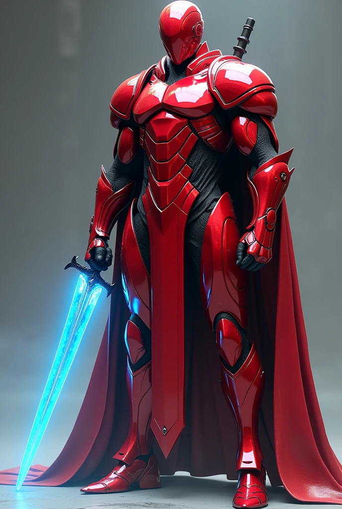 A soldier in red palladium armor and a blue-bladed sword