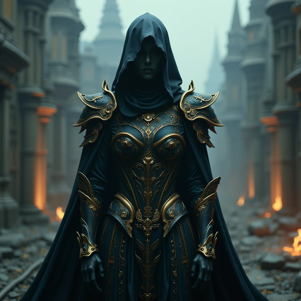 score_9, score_8_up, score_7_up, 4n1v3rs3, (Hyperrealistic Photo), Gothic art, dark tones, intricate details, dramatic lighting, high contrast, medieval influence, ornate, mysterious, detailed armor, cyberpunk elements, cityscape, atmospheric, moody, haunting beauty, sharp shadows, textured, (dynamic pose), depth of field, gold embedded, (intricate details), (dynamic angle), (cinematic lights), seductive, innocent, sharp