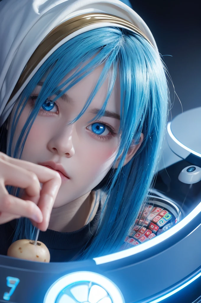 gender:
Eye color:Blue eyes hair color:A mini character illustration of a man playing pachinko with a potato in his hand