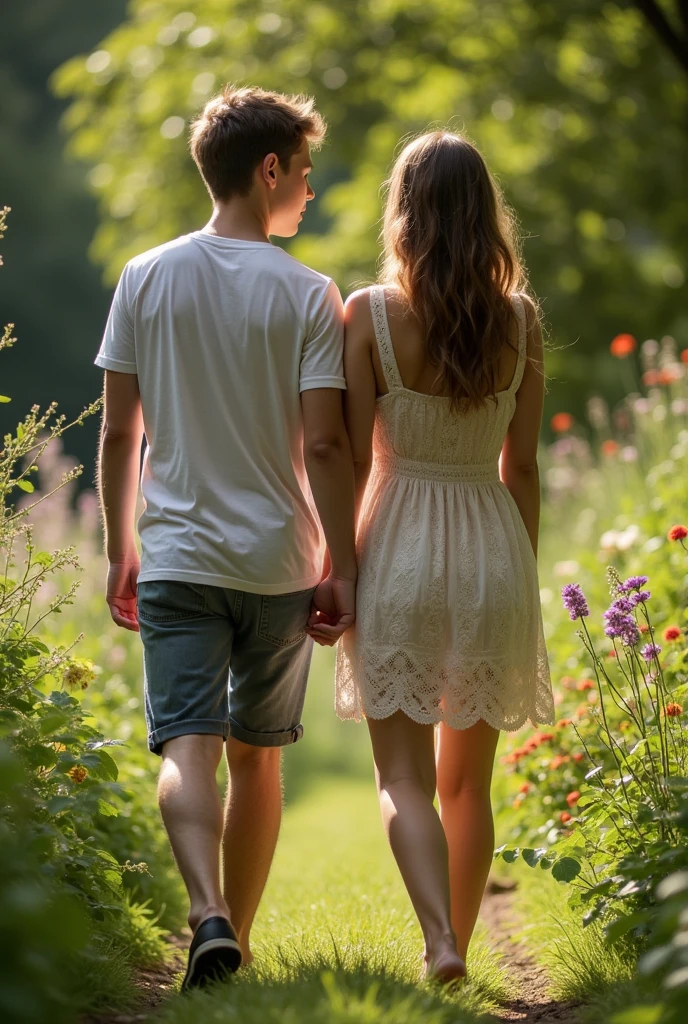 Walk in the garden Girl and boy Young boy fucks young girl's pussy