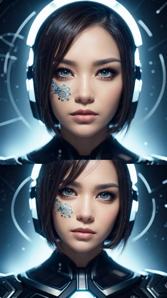 Cyborg Headshot, A complex pattern of eyes reminiscent of the cosmos