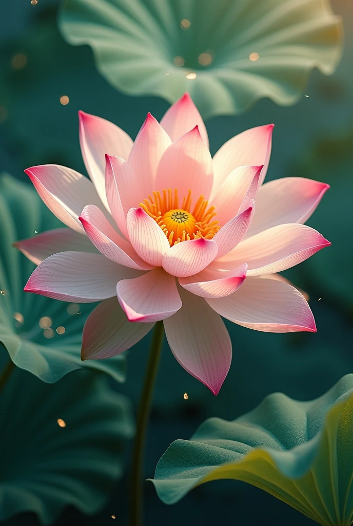 Create a cover for a makeup magazine that looks decent, and that has the elegant aesthetics of a lotus flower with the name lotus glow with pastel pink and pastel green in addition to dark moss green, and it is really really elegant