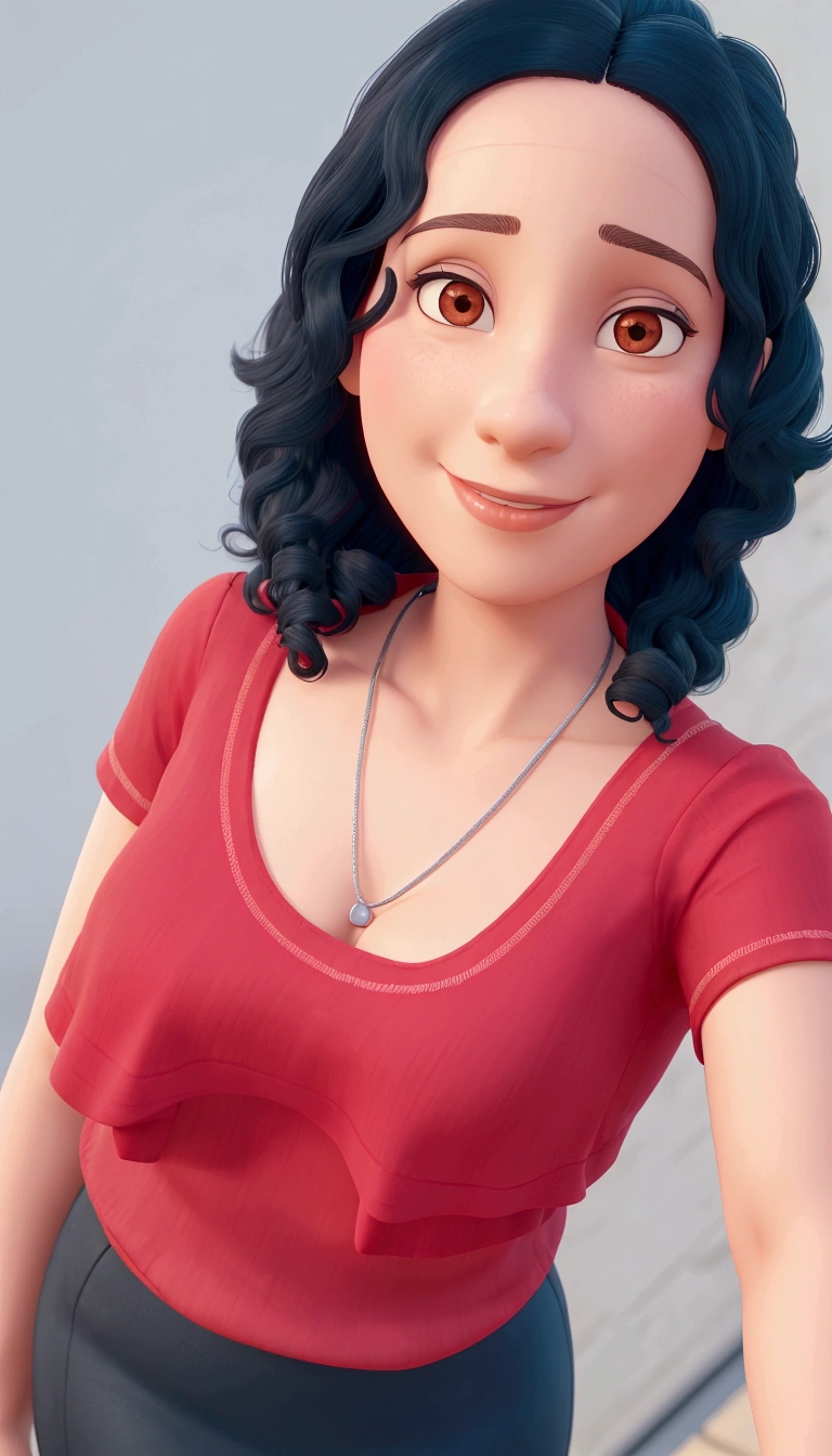 There is a woman in a red shirt and a black skirt posing for a photo., 30-year-old woman from cuba, alanis guillen, 30 year old woman, 30 year old woman, about 3 , profile image, Crespo haired, Crespo, with Crespo red hair, taken at the beginning of 2020, leaked image