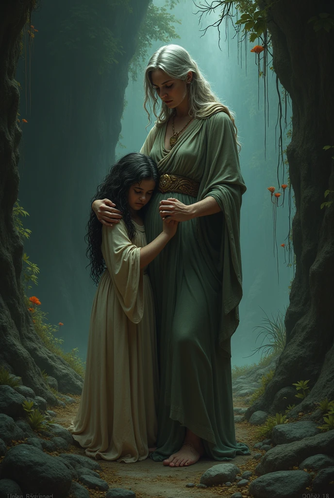 Demeter and her daughter in a dark place 