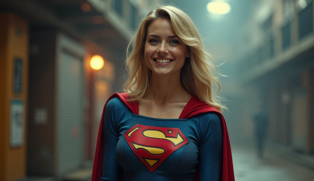 powerful, kind, attractive, smiling and confident; Paula Patton Supergirl 1984s movie costume; looking around (using Rx vision). HD. Photograph, ((realism)), extremely high quality RAW photograph, ultra detailed photograph, sharp focus, high resolution, (detailed skin:1,3),high quality, film grain, Fujifilm XT3,Highly Detailed, movie, (Cinematic Photo:1.3) of (Realistic:1.3). Super breasts.