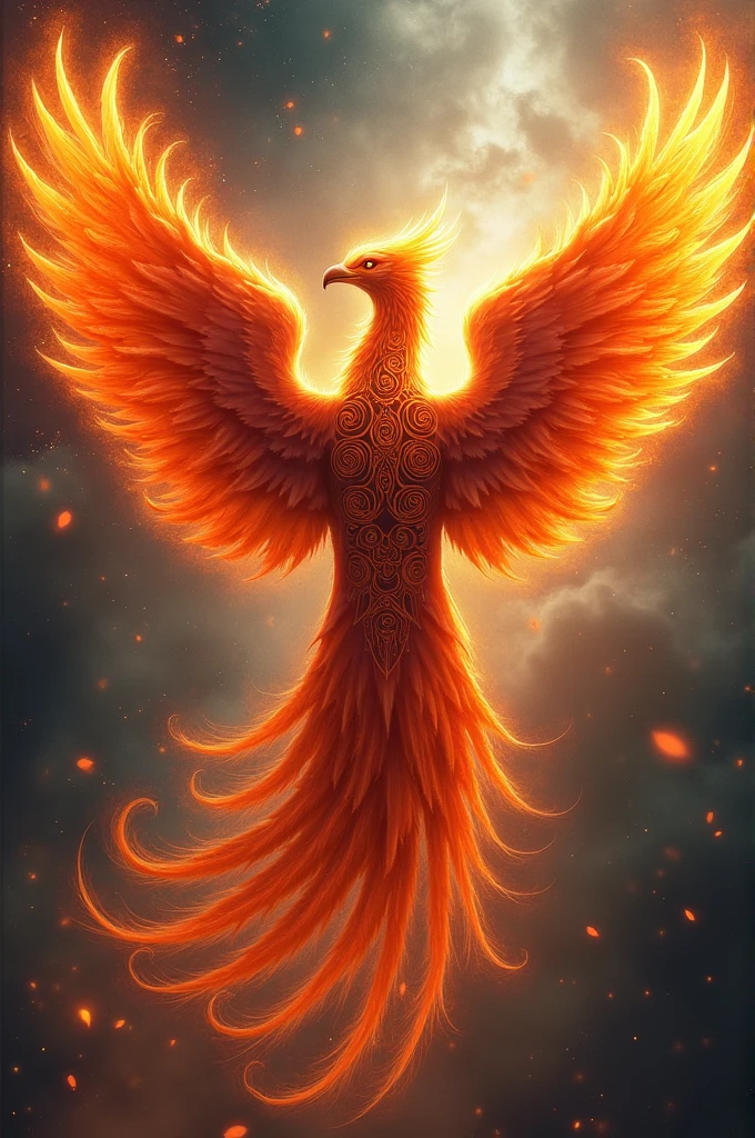 tatoo, Fenix, open wings, big tail, back tattoo