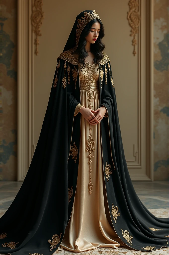 An aesthetic of black and beige colors with touches of gold and ornaments