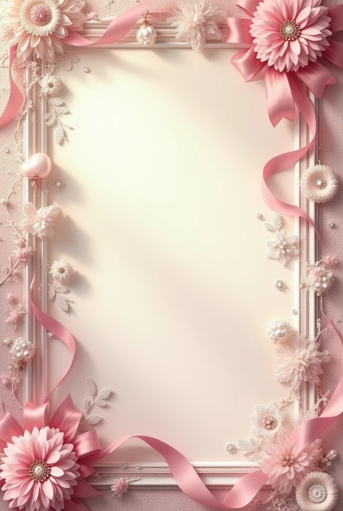 A realistic photo of a light fuchsia and cream elegant templates design, with a touch of sophistication to combine Victorian charm with Shabby Chic style, decorated with elegant lace, pearls, diamonds and ribbons. UHD, 8K resolution, masterpiece, high detailed. Hyper-realistic.