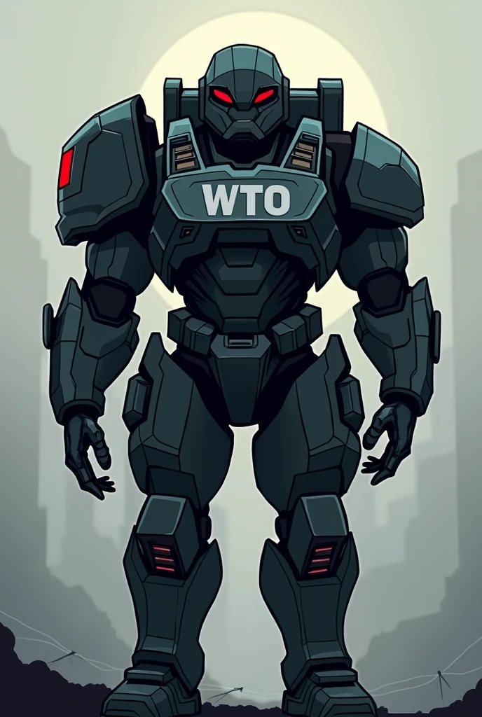 create a dark soldier in cartoon style, with the acronym WtO stamped on it.