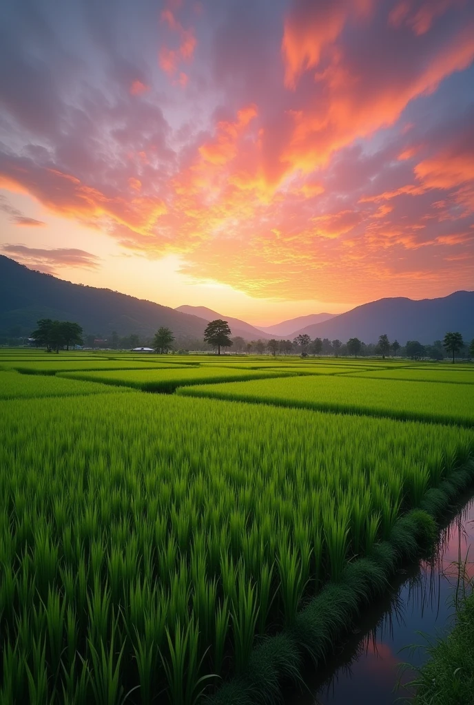 Rice field in the evening sky