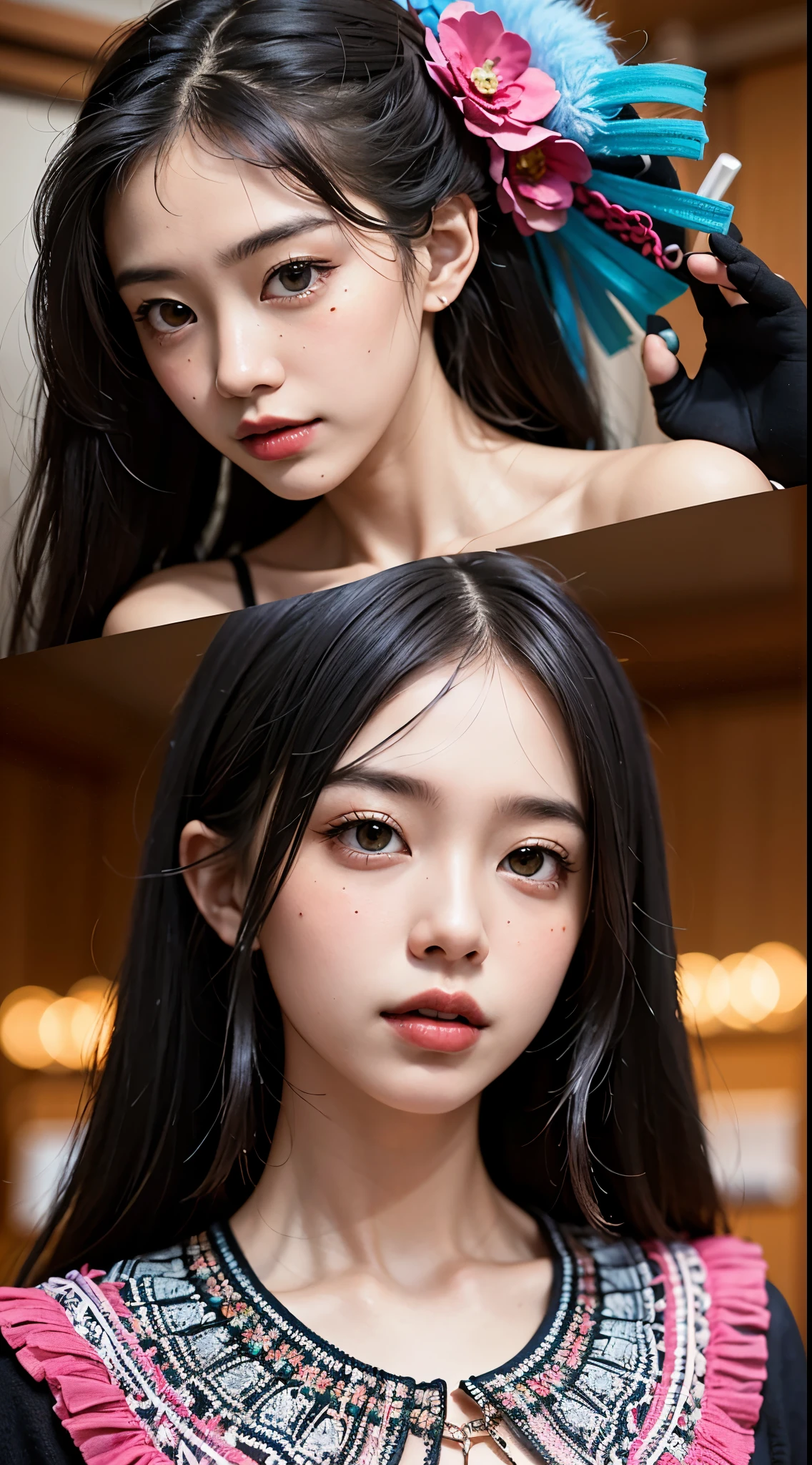 whole body,Official Art, unity 8k wallpaper, Super detailed, beautifully、aesthetic, masterpiece, Highest quality, (close, Face Focus:1.2), (zenTangle, Mandala, Tangle, enTangle), (Fractal Art:1.3) , One girl, Very detailed, Dynamic Angle, The most beautiful form of chaos, elegant, Brutalist design, Vibrant colors, Romanticism, James Jean, Robbie Dowie Anton, Ross Tran, Francis Bacon, It was freezing cold, Adrian's genius, Petra Cortright, Gerhard Richter, takato yamamoto, Ashley Wood, Atmospheric, Ecstasy of Musical Notes, I can see the flowing notes,