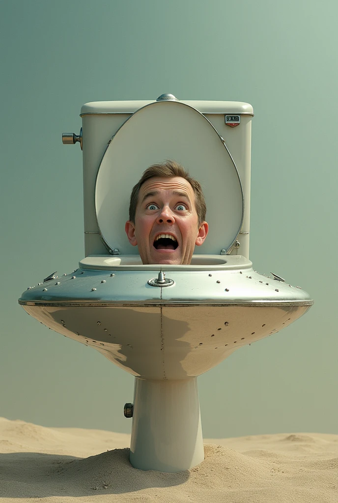 Generates a flying saucer toilet with a human head coming out