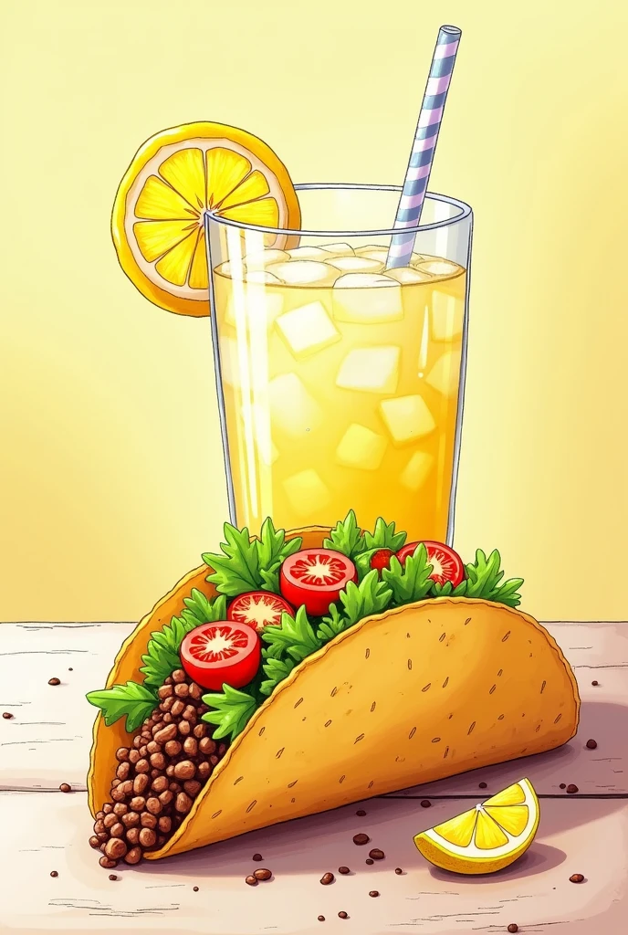 Drawing of a Taco and lemonade
