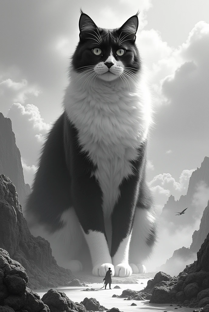 A white and black cat dominating the entire world