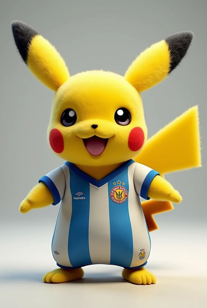 (photorealism:1.2), to the character of pikachu, wearing a shirt of the football team Club Talleres de Cordoba, Argentina 