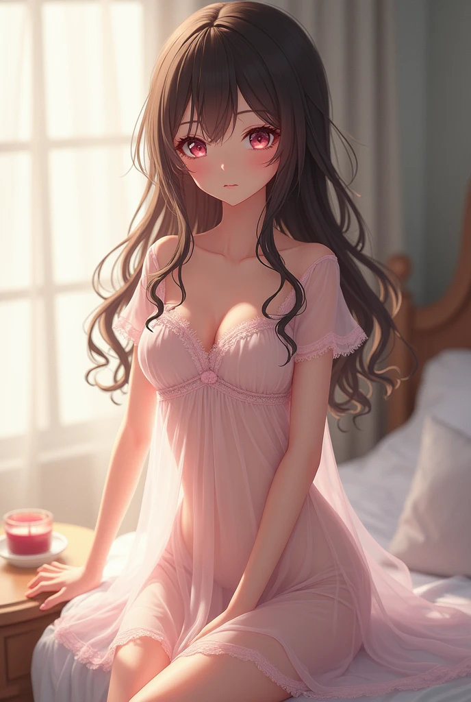 Anime girl in transparent nightwear 