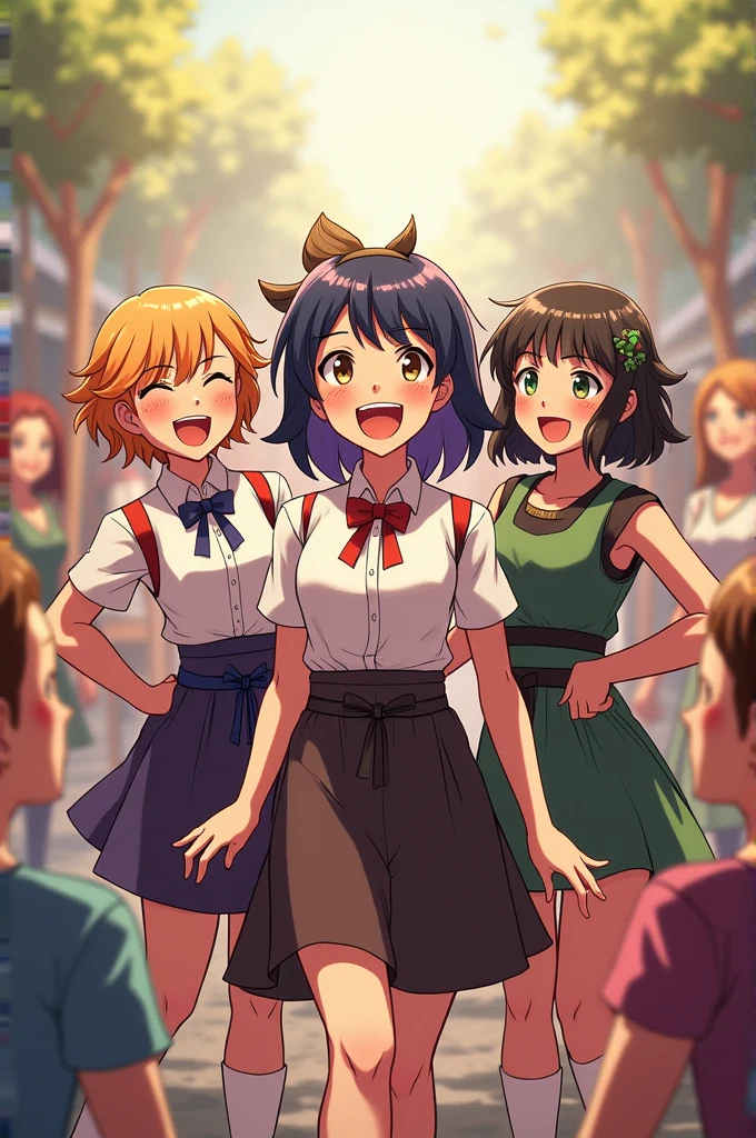  An image where the three characters are back in the Kingdom of Decisions, surrounded by young people laughing and enjoying a mix of rules, traditions and spontaneous moments. A cheerful background that represents harmony and diversity.