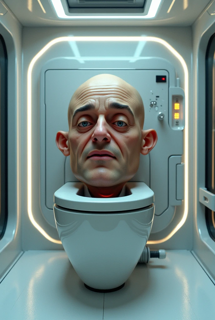 Generates a spaceship toilet and the human head coming out of the spaceship toilet