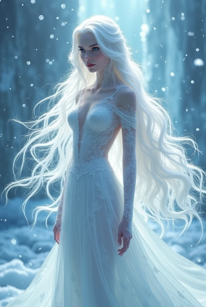 ice girl with long white hair