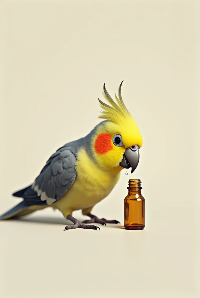 create an image of a cockatiel sucking on a bottle 
