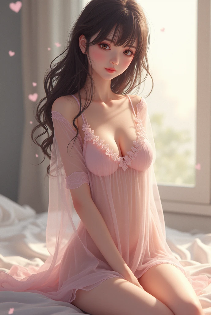 Anime girl in transparent nightwear