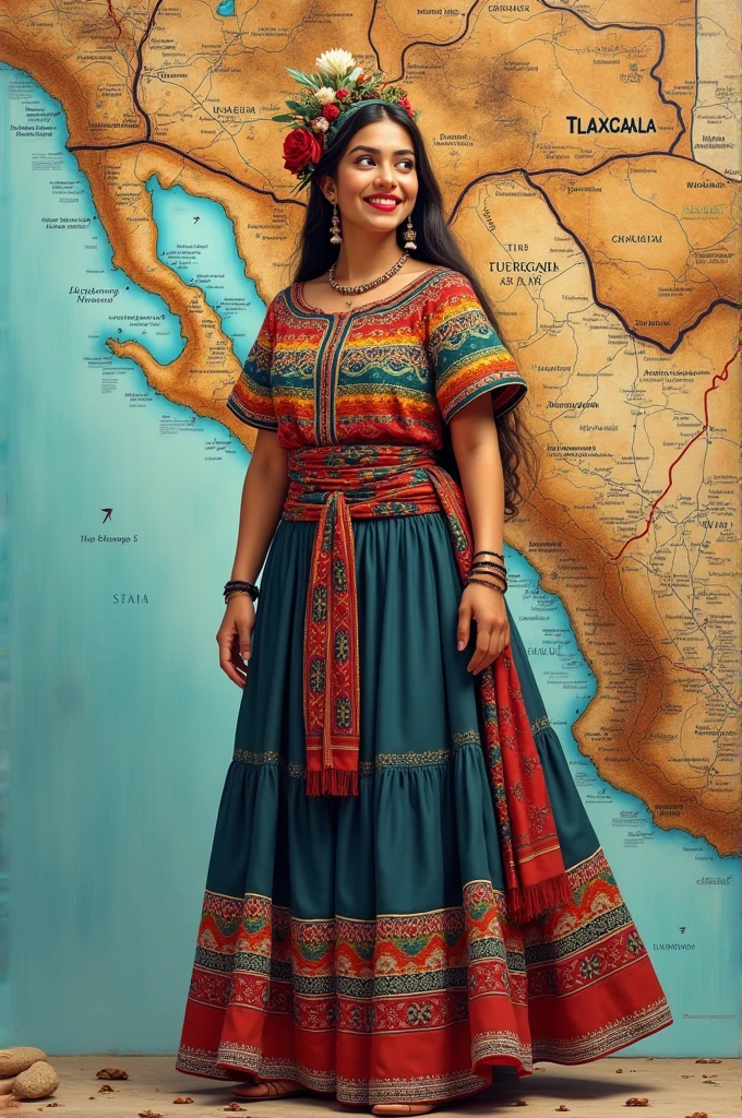 Map of Tlaxcala with Mexican woman
