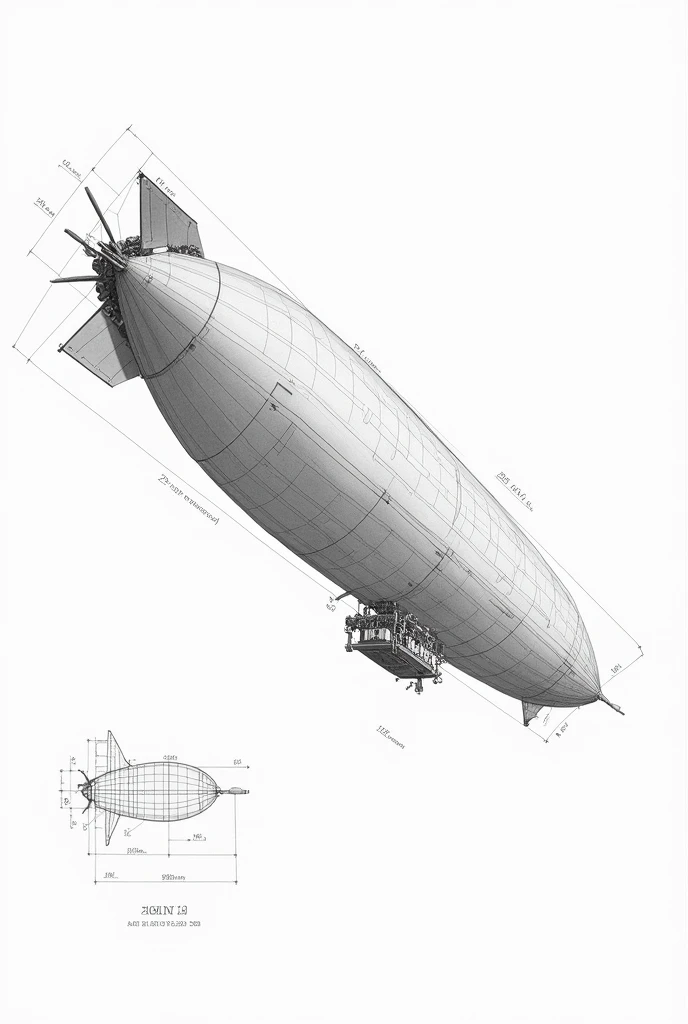 make a schematic of a zeppelin like a drawing, white background

