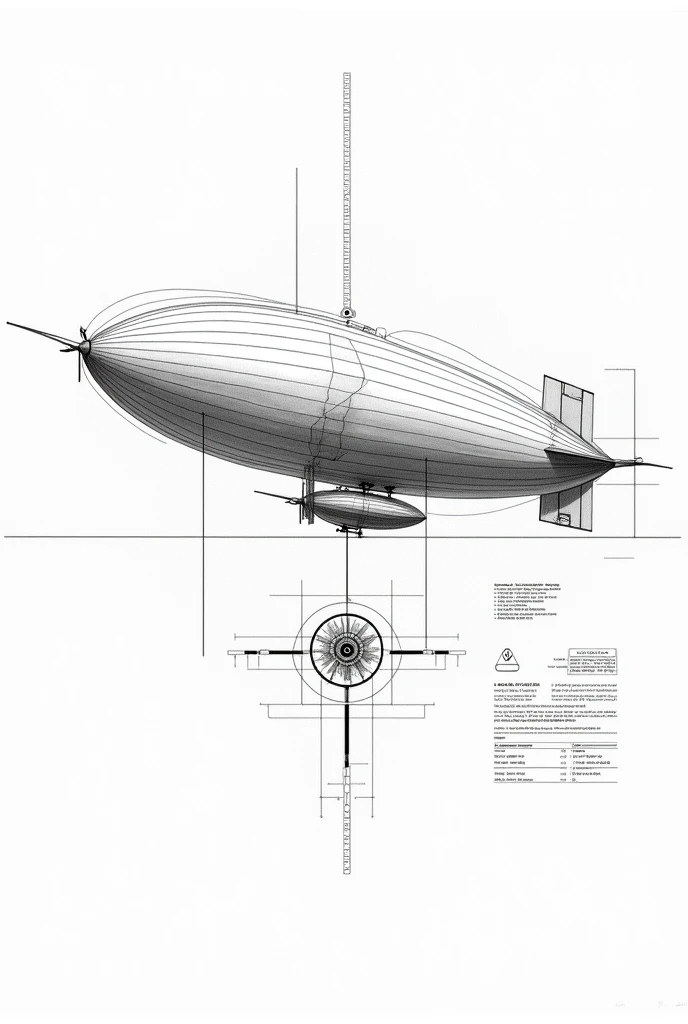 make a schematic of a zeppelin like a drawing, white background

