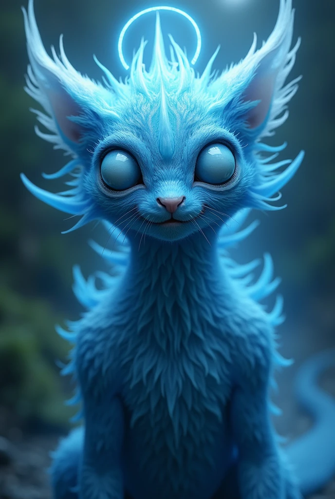 A blue spiritual creature with three big white eyes, no mouth and the nostril is identical to that of a snake.
Balance between the bad and the good