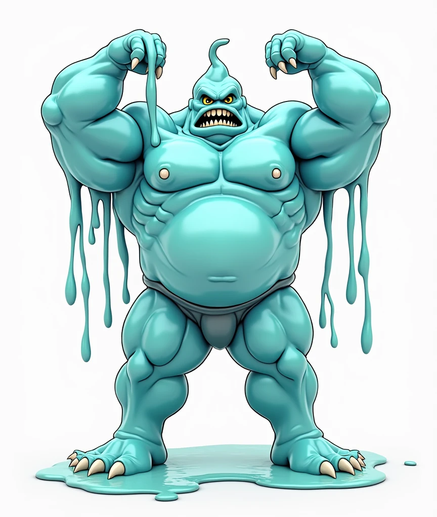 solo, anrhro, naked,((goo)),goo creature, slime, male,slime man,((blob)), ((abdomen)),((abdomen muscle)), blue goo body, ((slime body)), ((beautiful eyes)) , golden eyes, perfect eyes, ((big eyes)), (best quality),(4k),(ultra-detailed), staying, fat abs, (huge tail),(masterpiece), teeth, (huge feet),(fat feet), huge legs, (tail), (big muscles), (muscular:1.8), handsome, (toe claws), (big claws), Game cg, (8k), realistic, (fat:0.5), strong, (huge head:1.5), bright scene, outdoor,goo swamp,((rasing head)), (claw hands), (big bulge), white claws, slime muscle, (((absorption))), suck goo tentacles, ((suck tentacles)), tentacles are inserted into the mouth, goo insert, (insert), spread legs, absorb goo