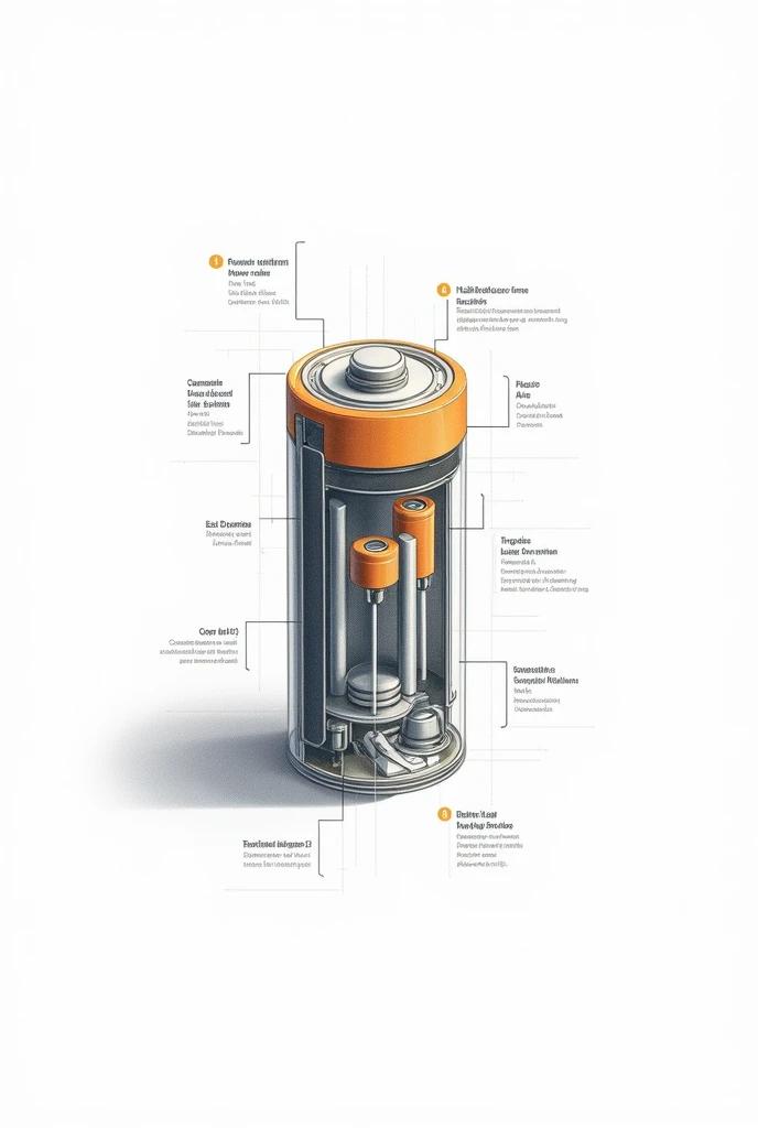 make a schematic of a battery like a drawing, white background, show the internals of the battery