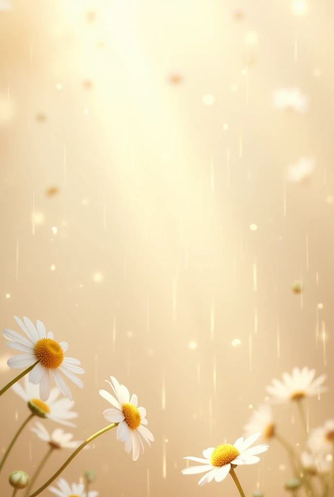 a background for an advertisement, that it is beige and that it is raining and little chamomiles are falling