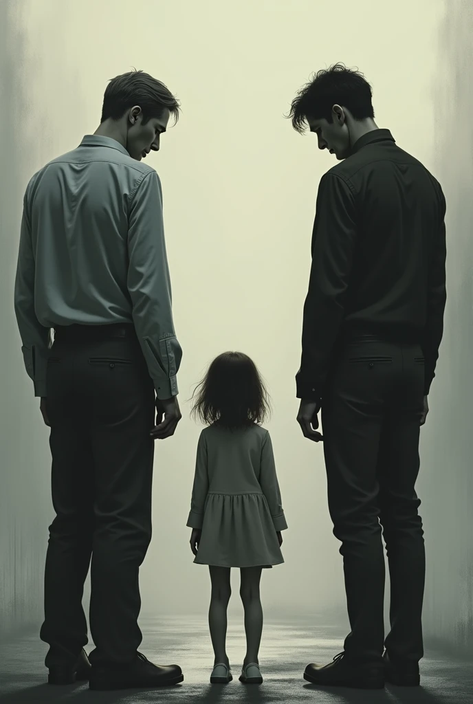 Two men with their backs turned and a girl in front of them