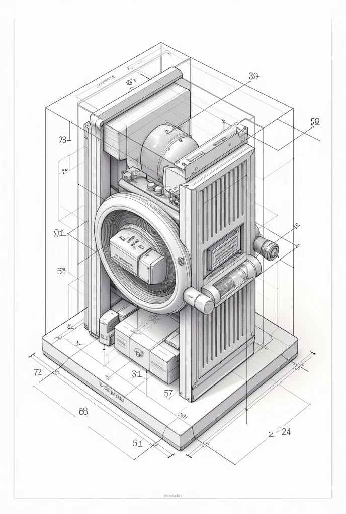 make a schematic of a flux capacitor The iconic time-travel device from the "Back to the Future"  like a drawing, white background

