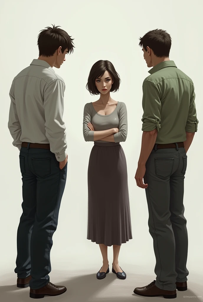 Two men with their backs turned and a woman in front of them