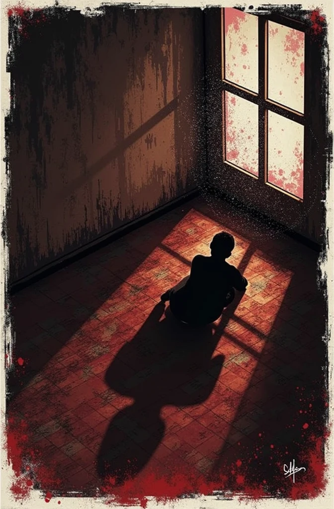 Create 80s horror movie poster style art for your book with synopsis: **Synopsis of "Through the window"
In the small and peaceful town of Bom Paraíso, what should have been just another peaceful month of July turns into a real nightmare. When Amanda Rodrigues, a second year student, is brutally murdered, the entire city is thrown into a spiral of fear and paranoia. Thiago Lopes, an observant student who prefers the company of books to that of his peers, is at the center of this terror. He was close to Amanda, and the mystery of his death soon extends to other macabre murders that defy the understanding of local police.
As the city searches for a culprit, theories about an untamable beast begin to emerge, Thiago begins to suspect that something much more sinister and supernatural is at play.. The sound of a stuck window in your house, opened inexplicably every night, becomes a symbol of the evil that lurks outside — or perhaps within.
Amidst sleepless nights and disturbing dreams, Thiago and his friend Cleitinho delve into the legends of werewolves, trying to decipher whether the folk stories have any truth. As the deaths continue, Thiago begins to realize that the open window may be more than a mere accident.; It could be an invitation for horror to enter your life..
"Through the window" It is a story of psychological horror and mystery, where the line between reality and nightmare blurs, and the real enemy may be closer than it seems.