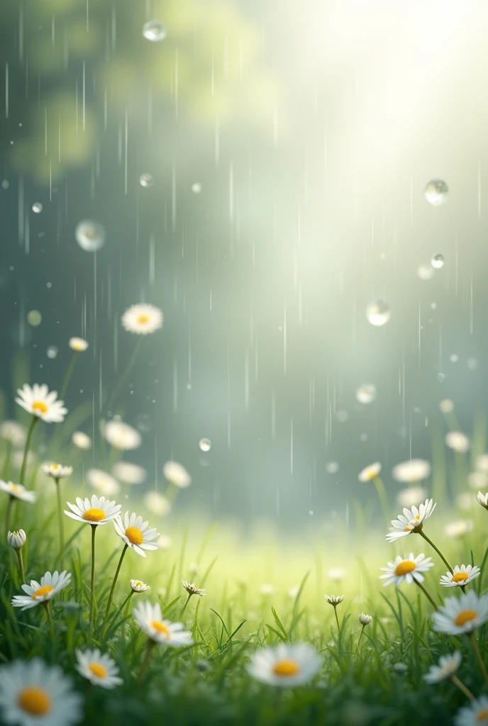 a background for an advertisement, That it is raining and that little chamomile flowers are falling from the sky
