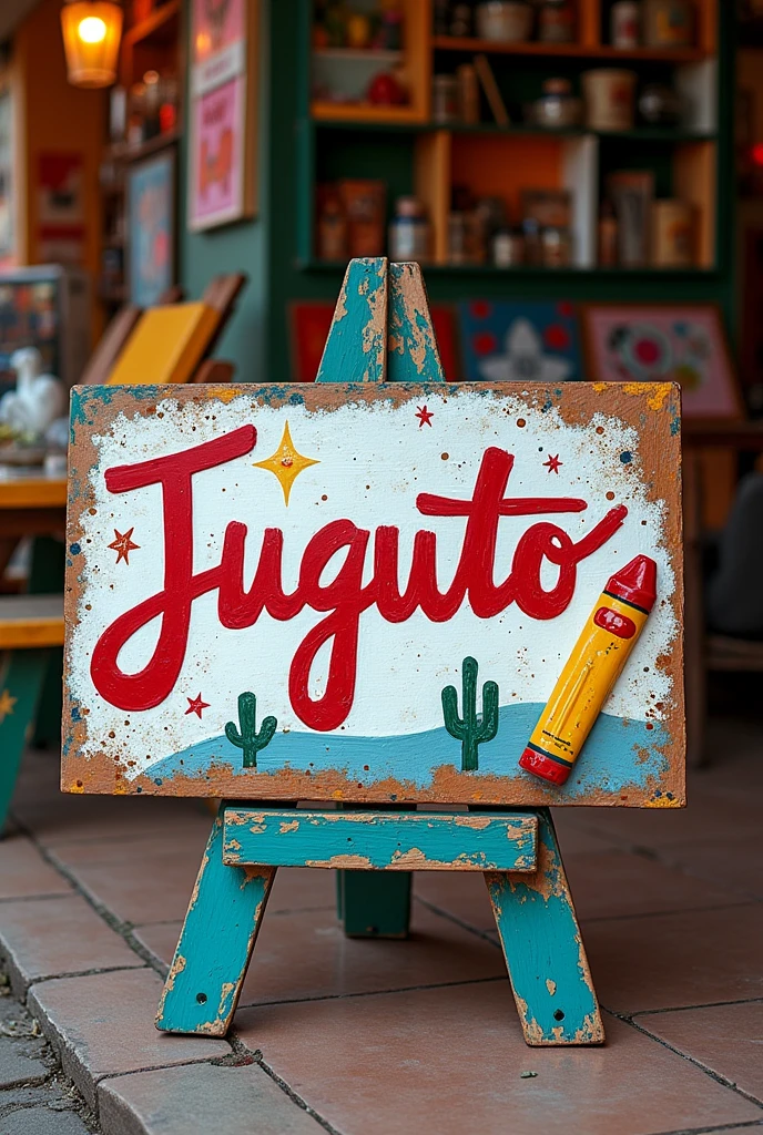 Sign with the word Juguito and the emoji 🎨