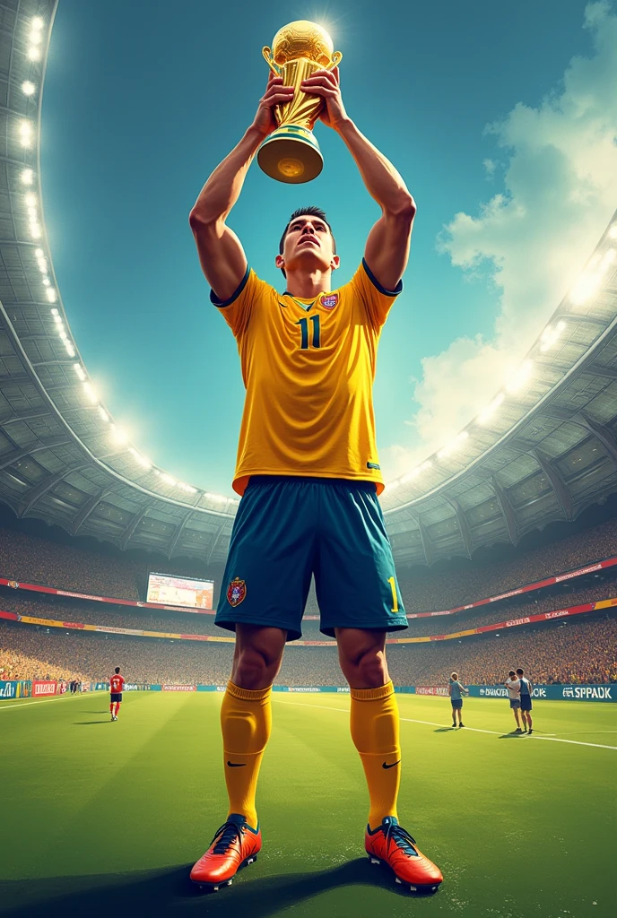 Drawing of James Rodriguez with the World Cup