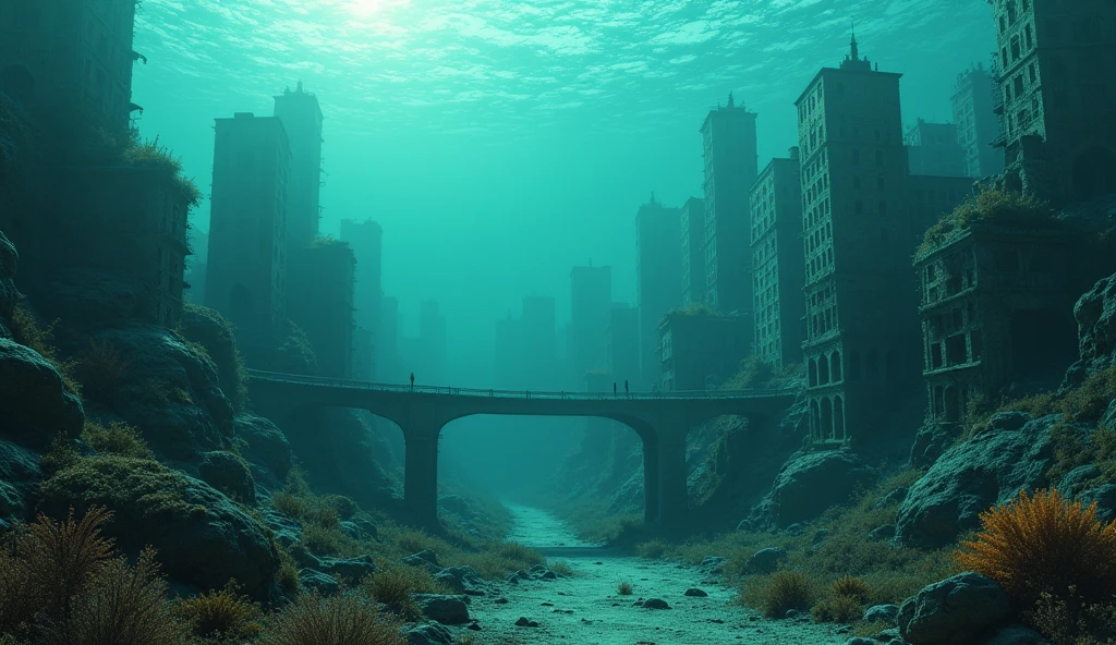 Abandoned city submerged in the sea