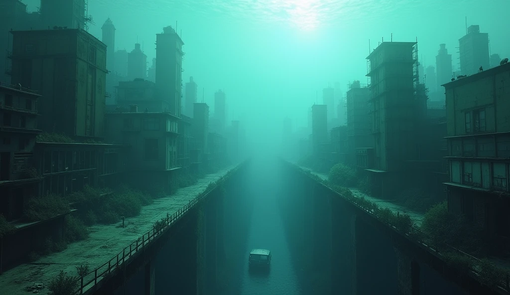 Abandoned city submerged in the sea