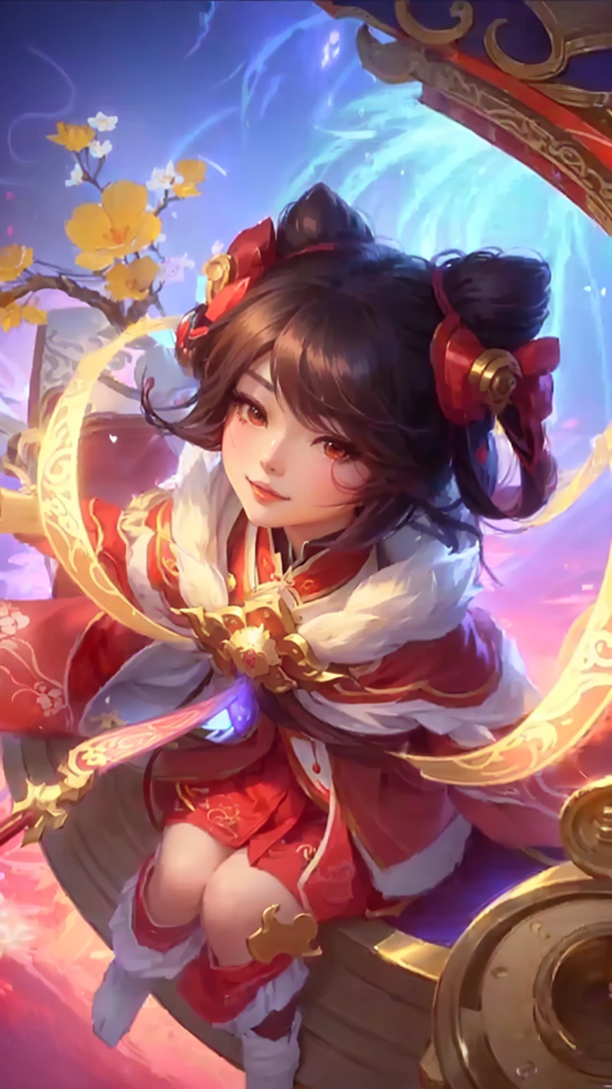 anime girl with a red dress and a red hat sitting on a round table, yun ling, sakimi chan, inspired by Li Mei-shu, zenra taliyah, inspired by Pu Hua, splash art anime , onmyoji portrait, astri lohne, by Leng Mei, onmyoji detailed art, onmyoji,
