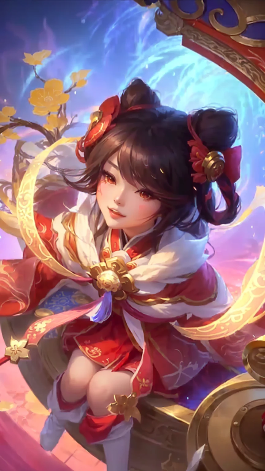 anime girl with a red dress and a red hat sitting on a round table, yun ling, sakimi chan, inspired by Li Mei-shu, zenra taliyah, inspired by Pu Hua, splash art anime , onmyoji portrait, astri lohne, by Leng Mei, onmyoji detailed art, onmyoji,