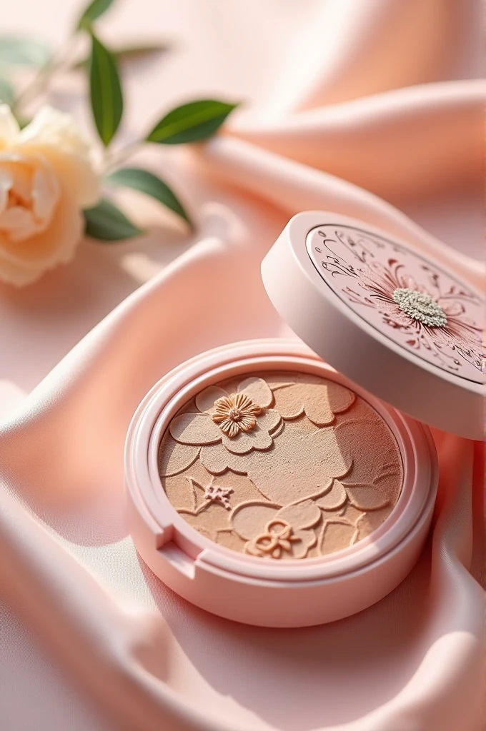 Create a makeup powder with a floral and elegant packaging