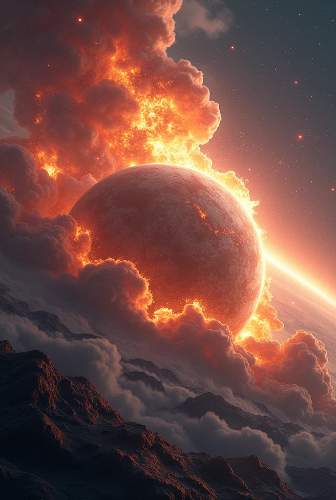 Planet exploding in space with rich detail and image quality