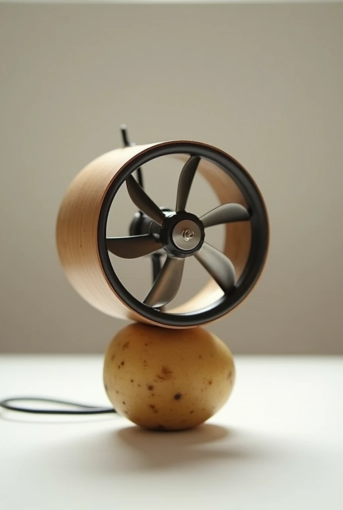 generates an image of a small fan and that it works with a potato and the circuit hidden in a box