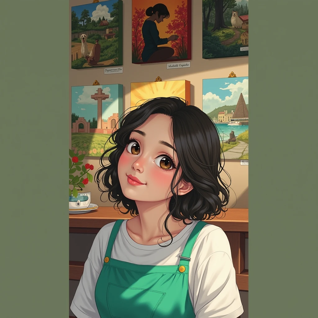 Mousumi admiring the completed paintings of Priya and Mamu, with a content and grateful expression on her face.
Her life had transformed in ways she had once only dreamed of, all thanks to her talent, hard work, and the unwavering support of her friends.