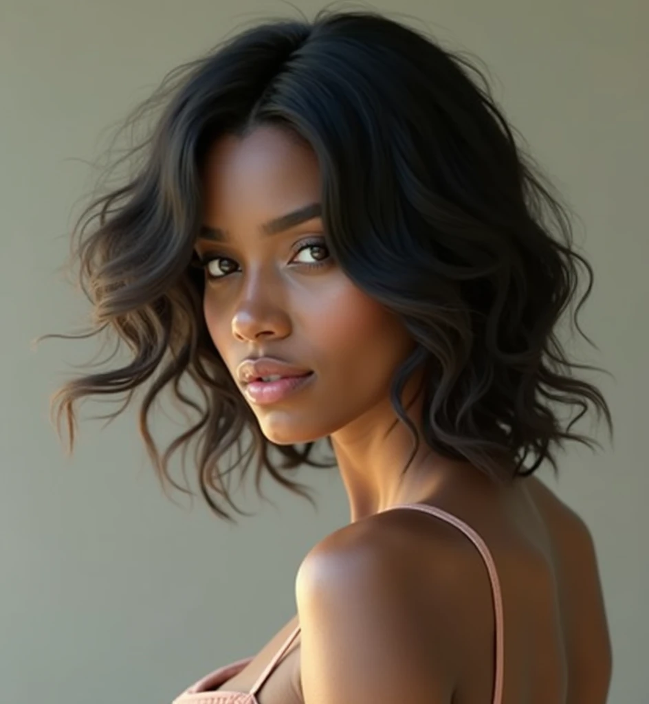 beauty black girl, african etnic, black skin, full large breasts